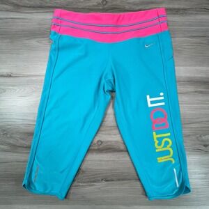 Nike Dri-Fit Kids Capri Leggings Sz M Teal Pink Just Do It Athletic